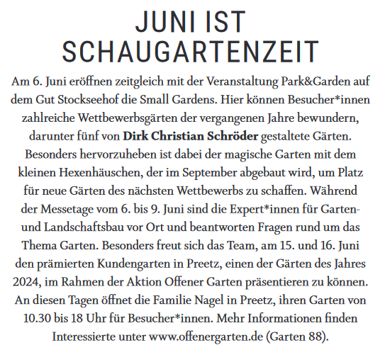 Juni ist Schaugartenzeit